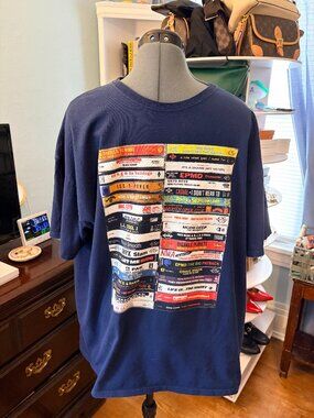 Old School Hip Hop Cassette Tape T Shirt Rap Tee 90s Streetwear Blue Mens 2XL